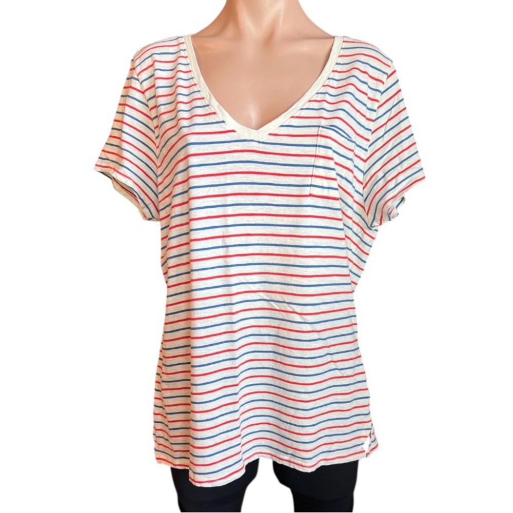 dip Multicolor Striped V-Neck Tee Women’s XL EUC
